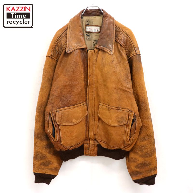 【中古】80s USA製 ヴィンテージ BROOKS A-2タイプ レザージャケット 古着 メンズ 表記Mサイズ ブラウン|Vintage古着屋 KAZZINTimerecycler