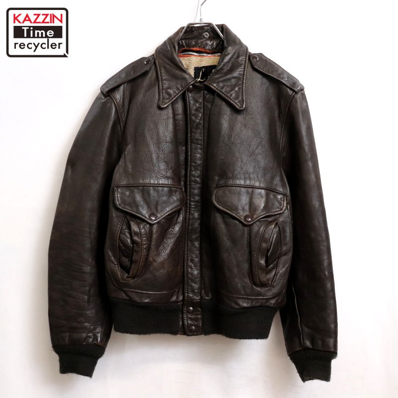 【中古】70s ヴィンテージ LESCO 裏地ボア A-2タイプ レザージャケット 古着  メンズ 表記40サイズ ダークブラウン