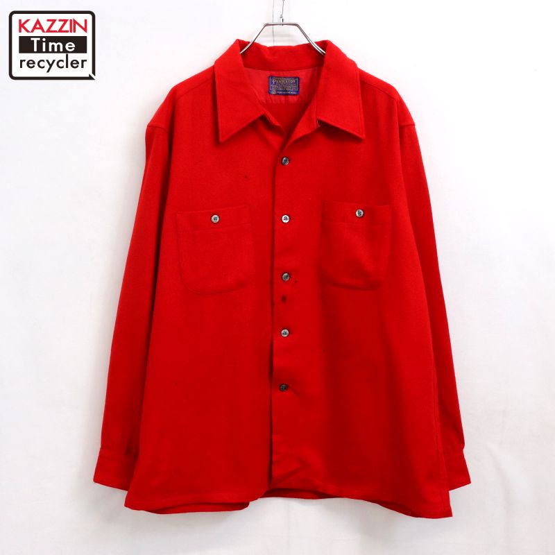 【中古】70s ヴィンテージ ペンドルトン PENDLETON 明けっ広げ色合い 羊毛 長袖プルオーバー 古着  メンズ 書きあらわすXL大きさ 赤いこと