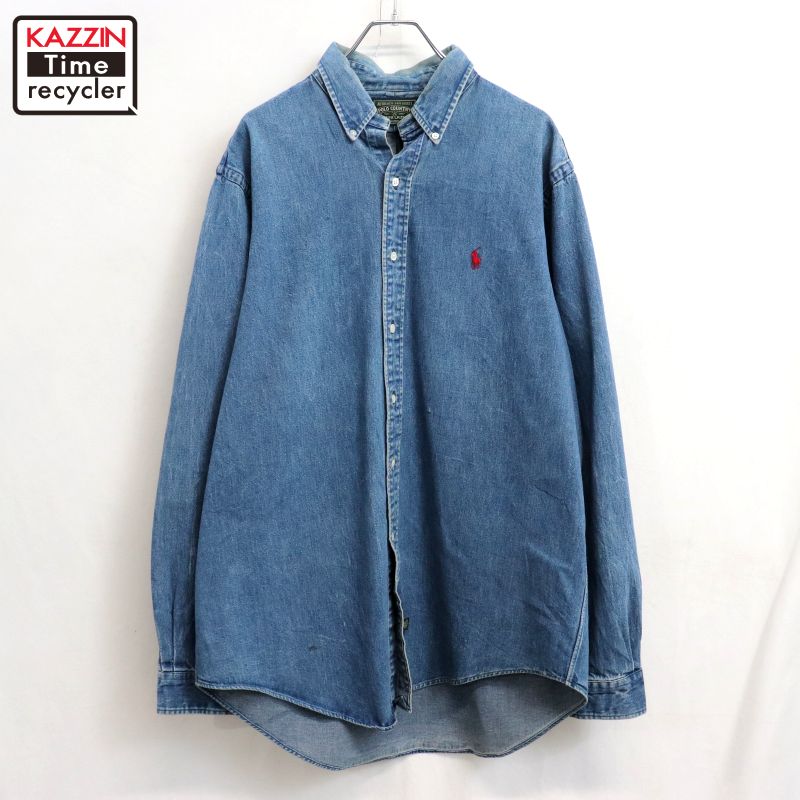 【中古】90s ヴィンテージ ラルフローレン RALPH LAUREN ポロカントリー POLO COUNTRY 名取り草落ちこむ ジーンズプルオーバー 古着  メンズ 書きあらわすXL大きさ 青色