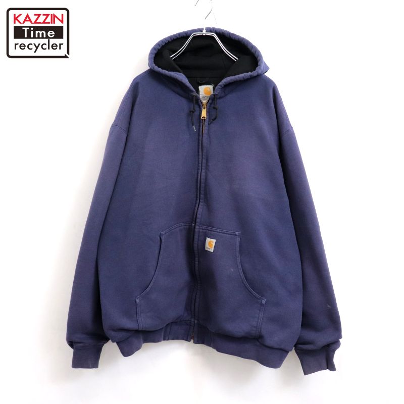 【中古】00s カーハート Carhartt 裏地メッシュ ジップアップ スウェット パーカー 古着  メンズ 表記XL-Regularサイズ ネイビー