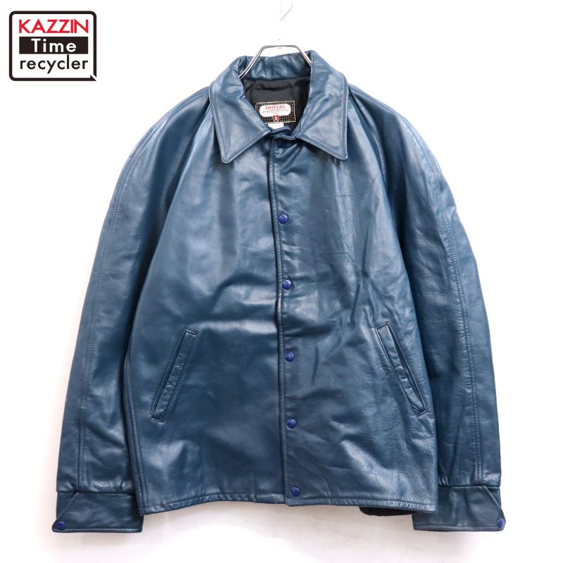 P10倍 【中古】70s ヴィンテージ SHIELDS 色合い なめし革上衣 古着  メンズ 書きあらわす44大きさ 青色