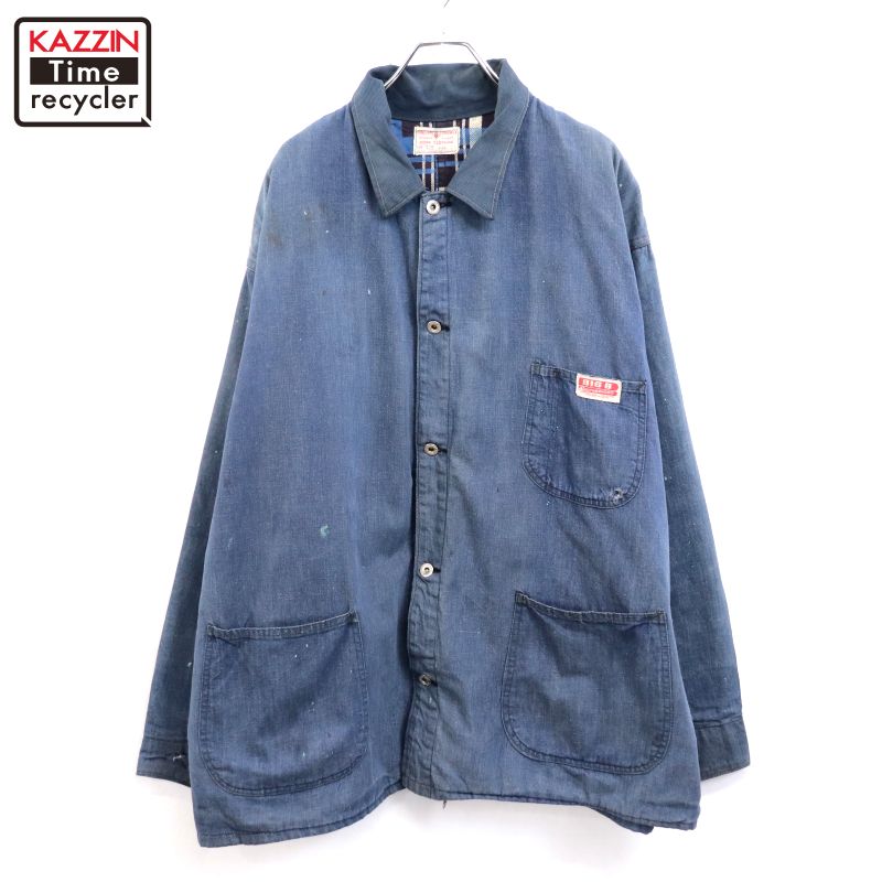 【中古】50s ヴィンテージ BIG B 裏地プリントネル デニム カバーオール 古着 メンズ 表記50サイズ ネイビー｜Vintage古着屋 KAZZINTimerecycler