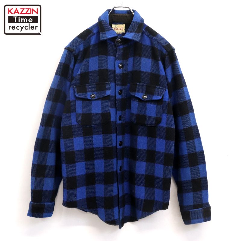 【中古】50s ヴィンテージ 立ちはだかる照合のしるし柄 絨毛 長袖ティーシャツ 古着  メンズ M大いさ好いかげんに 青色・黒いこと カジュアルシャツ-トップス-メンズファッション