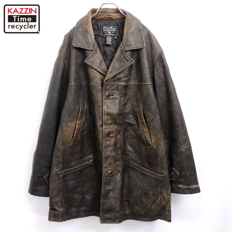 【中古】00s エディー・バウアー Eddie Bauer 裏地キルティング シンサレート レザー カーコート 古着  メンズ 表記XLサイズ ブラウン