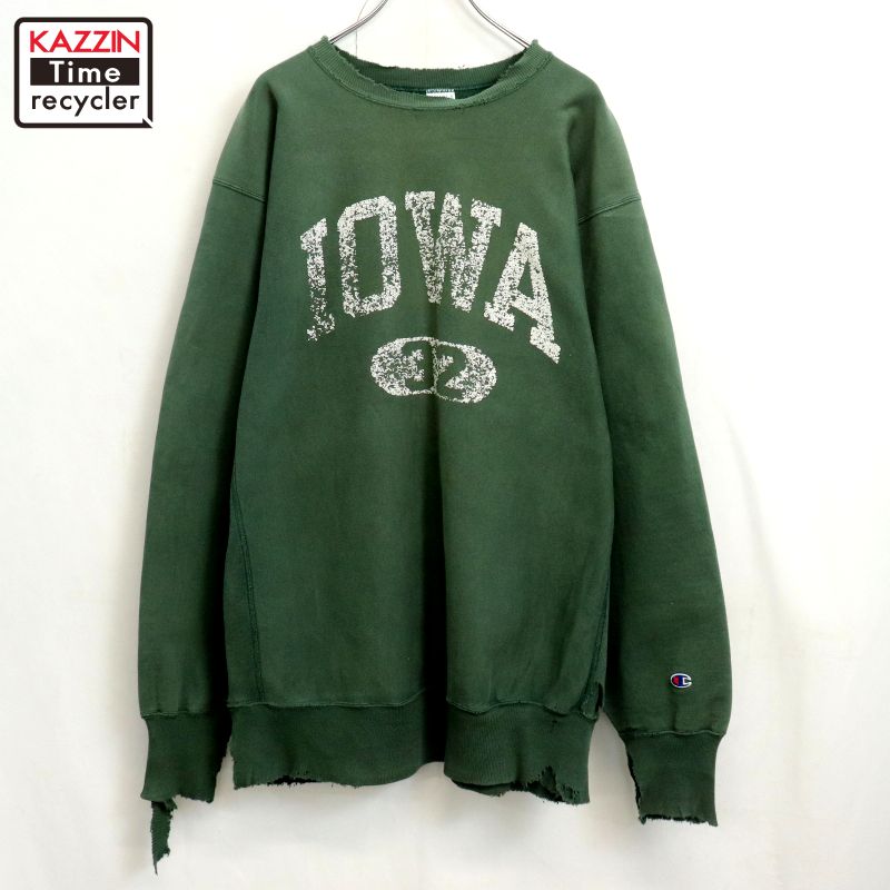 【中古】90s ヴィンテージ チャンピオン Champion IOWA カレッジ カプセル リバースウィーブスウェット 古着 メンズ 表記XXLサイズ グリーン|Vintage古着屋 KAZZINTimerecycler