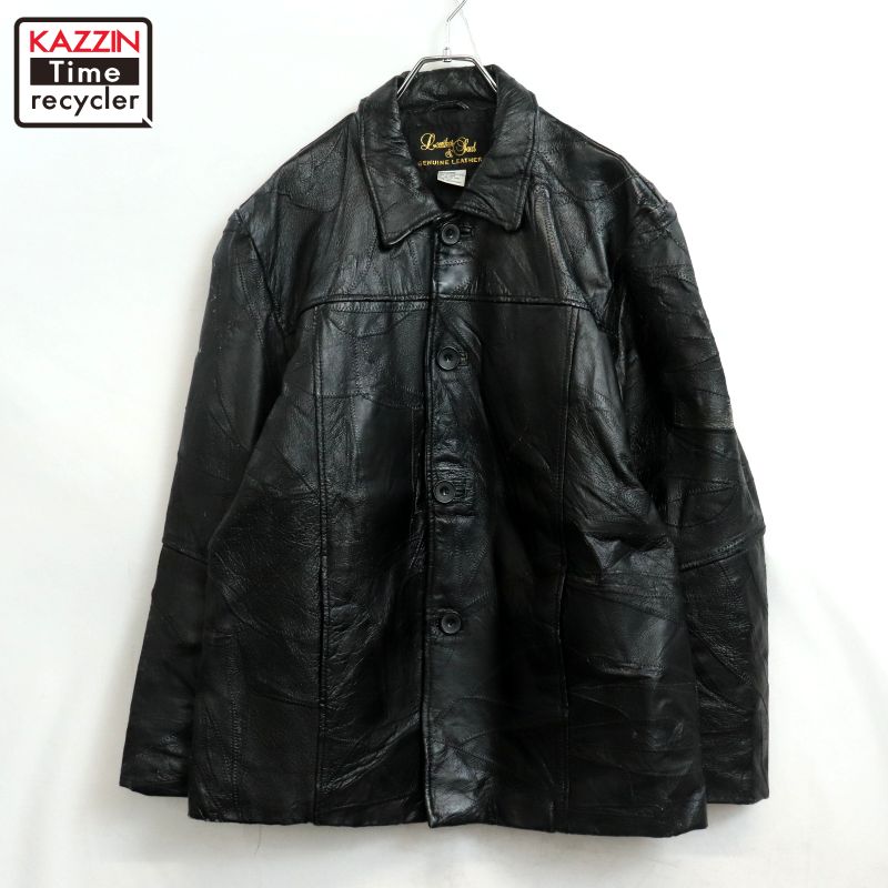 P10倍 【中古】80s ヴィンテージ パッチワーク なめし革 上衣 古着  レディース 書きあらわすXXL大きさ 黒いこと