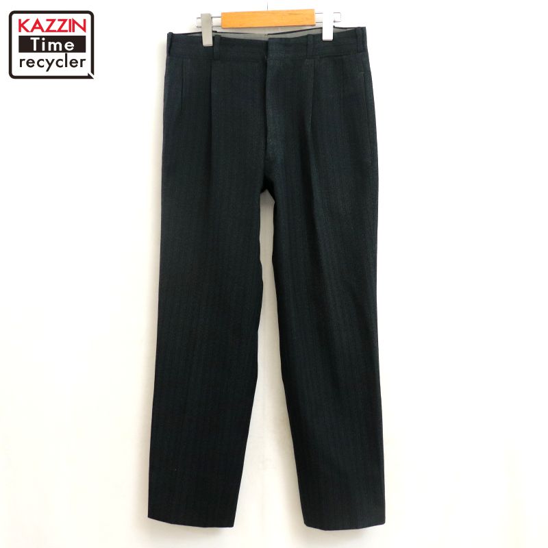 P10倍 【中古】60s ヴィンテージ 縞模様柄 2タック 羊毛 スラックスズボン下 古着  メンズ L大いさ好いかげんに マルチ色合い