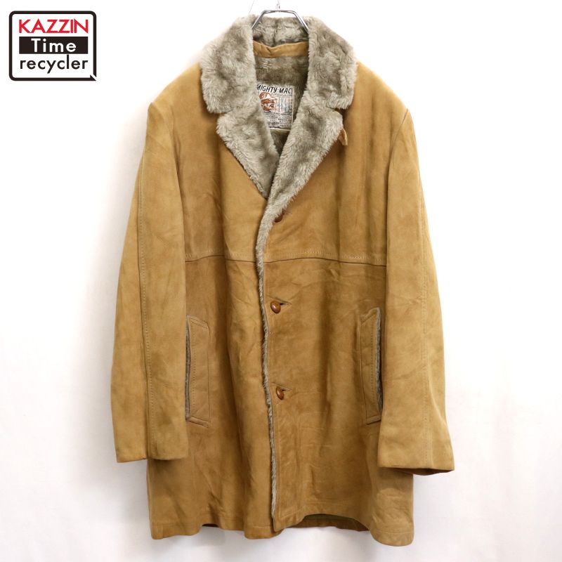 P10倍 【中古】70s ヴィンテージ マイティーマック MIGHTY-MAC 裏地ボア ヌバック なめし革 ドン足懸かり 厚地の外套 古着  メンズ 書きあらわす42大きさ 赤銅色
