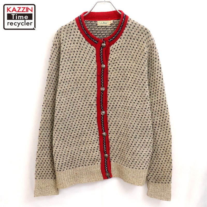 【中古】80s USA製 ヴィンテージ エルエルビーン L.L.Bean バーズアイ 金属元素名取り草 羊毛 編み物ジレー 古着  レディース 書きあらわすL大きさ ベージュ