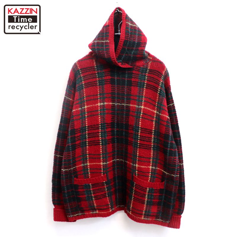 P10倍 【中古】90s ヴィンテージ ラルフローレン RALPH LAUREN 読み合わせる柄 フーディー 羊毛 編み物ティーシャツ 古着  メンズ 書きあらわすS大いさ 赤いこと・黒いこと・緑であること