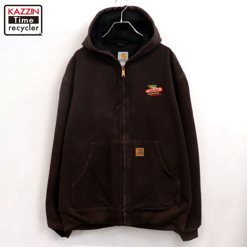 P10倍 【中古】00s 鉄道車両ハート型 Carhartt 会社組織 裏地メッシュ 活動的パーカー 合鴨 上衣 古着  メンズ 書きあらわすXL大きさ 暗然たる赤銅色