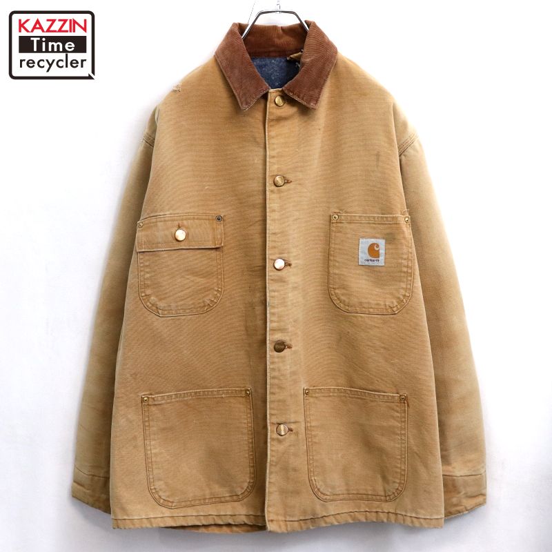 P10倍 【中古】90s ヴィンテージ 鉄道車両ハート型 Carhartt ミシガンチョアコート 裏地毛布 家鴨 上衣 古着  メンズ XL大きさ好いかげんに ビッグ大きさ 厚地の外套大きさ 赤銅色