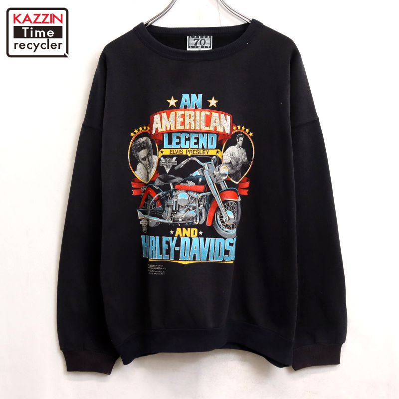 P10倍 【中古】80s ヴィンテージ ハーレーダビッドソン HARLEY DAVIDSON プレスリー 自動二輪車 汗水 調教師 古着  メンズ 書きあらわすXL大きさ 黒いこと