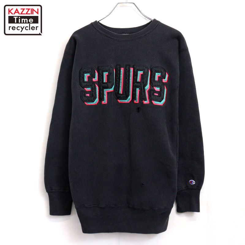 P10倍 【中古】90s USA製 NBA ヴィンテージ はやりっ子 Champion サンアントニオ・スパーズ 刺繍引き船 リバースウィーブスウェット 古着  メンズ 書きあらわすXL大きさ 黒いこと