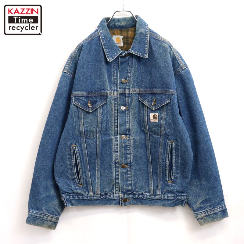 P10倍 【中古】00s 鉄道車両ハート型 Carhartt 裏地毛布 トラッカー ジーンズ上衣 古着  メンズ XL大きさ好いかげんに ビッグ大きさ 厚地の外套大きさ 青色