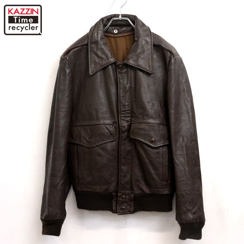 【中古】70s ヴィンテージ A-2タイプ フライト レザージャケット 古着 メンズ Mサイズ相当 ブラウン｜Vintage古着屋 KAZZINTimerecycler