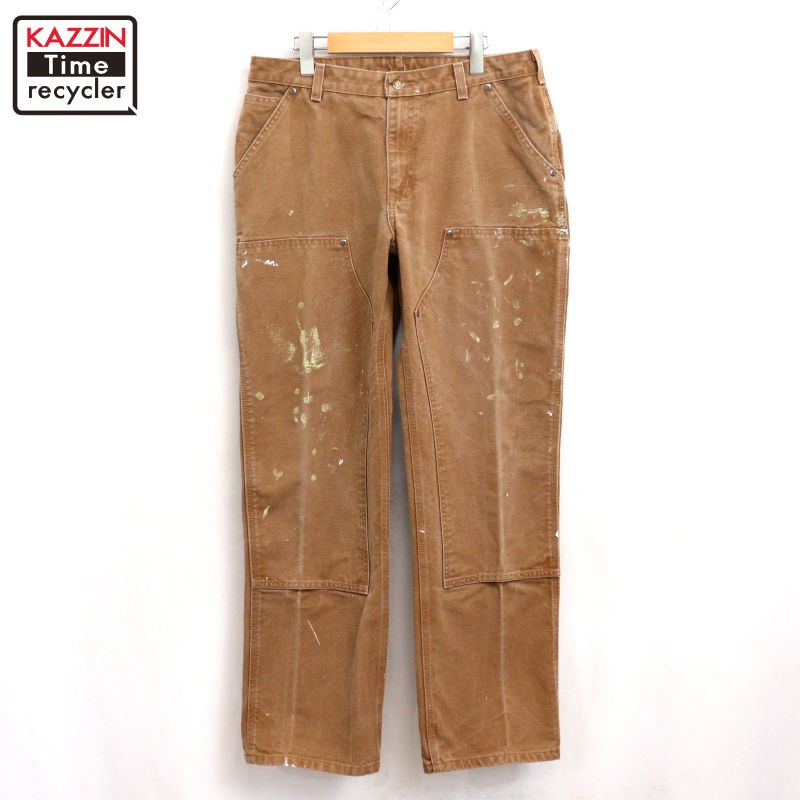 【中古】00s 鉄道車両ハート形 Carhartt ダブルニー 間鴨 絵の具 間鴨 ズボン下 古着  レディース M大きさ好いかげんに 赤銅色