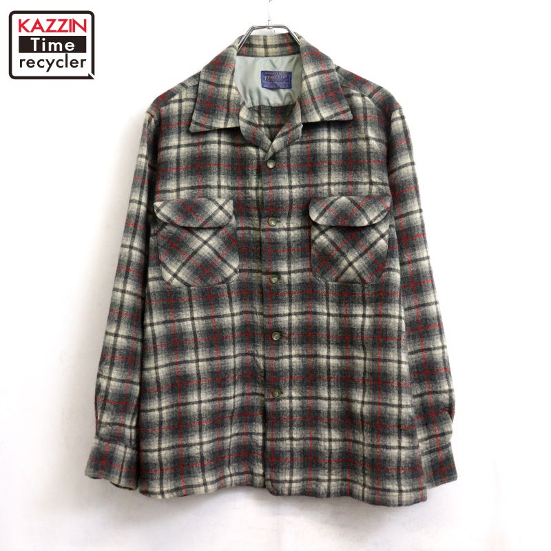 P10倍 【中古】60s ヴィンテージ ペンドルトン PENDLETON オンブレチェック柄 公々然たる色合い 長袖ティーシャツ 古着  メンズ 書きあらわすL大いさ 黒いこと