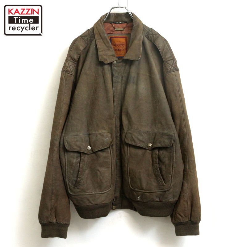 【中古】80s ヴィンテージ STRUCTURE A-2タイプ レザージャケット 古着 メンズ 表記Lサイズ ブラウン|Vintage古着屋 KAZZINTimerecycler