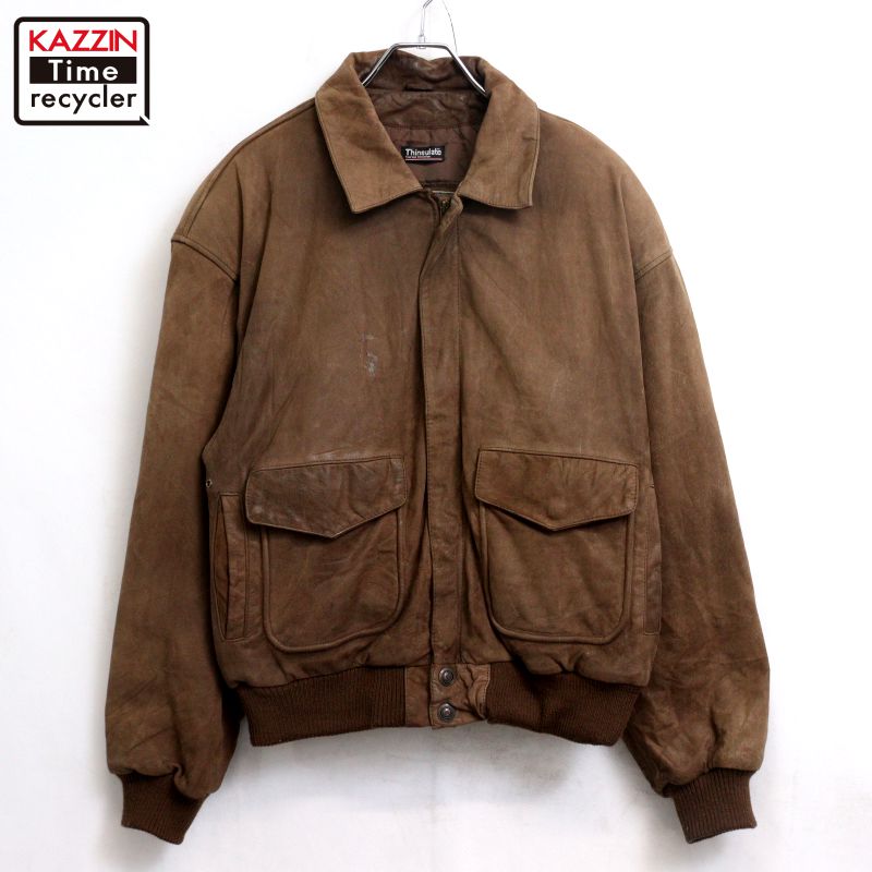 【中古】90s ヴィンテージ ヌバック 中綿 肩パット レザージャケット 古着 メンズ 表記Mサイズ ブラウン|Vintage古着屋 KAZZINTimerecycler
