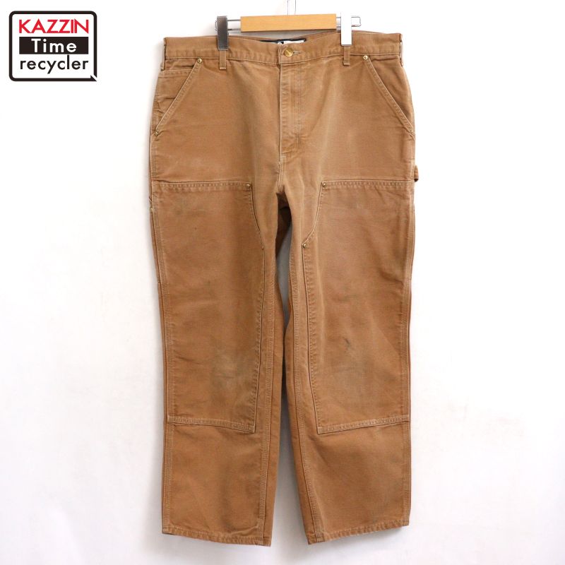 P10倍 【中古】00s USA製 鉄道車両ハート形 Carhartt 間鴨 ダブルニー ペインターパンツ 古着  メンズ 書きあらわす38×28大きさ 赤銅色