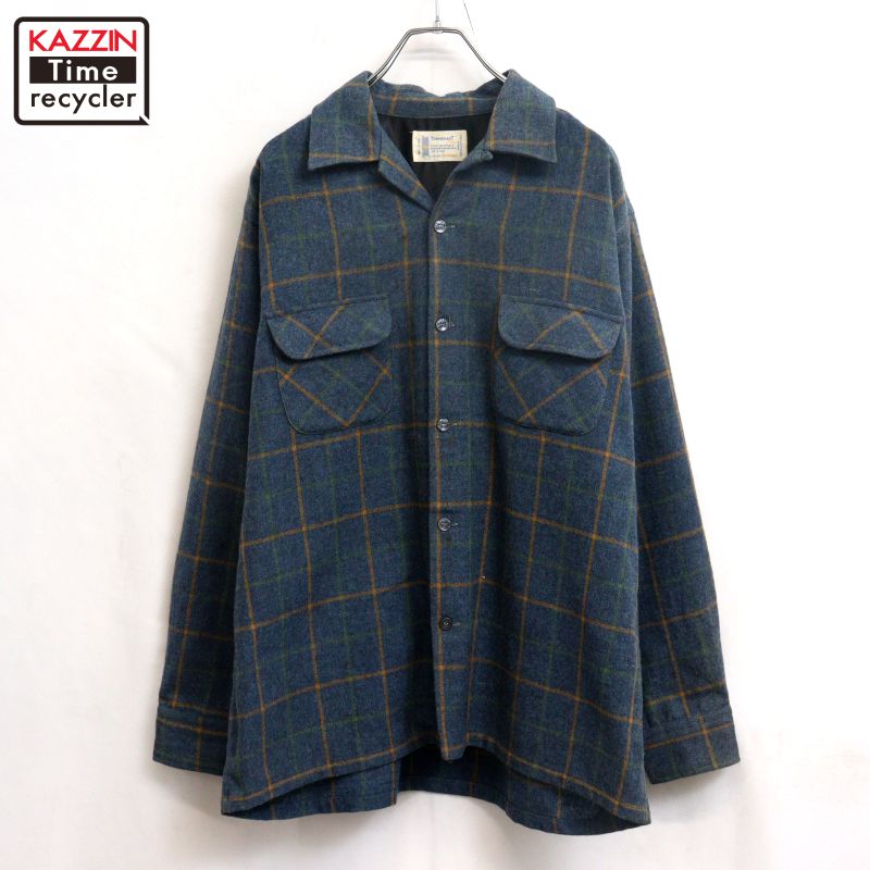 【中古】70s ヴィンテージ ペンドルトン PENDLETON 読み合わせる柄 明けっ広げ色合い 羊毛 長袖プルオーバー 古着  メンズ 書きあらわすL-16‐161/2大きさ 青色