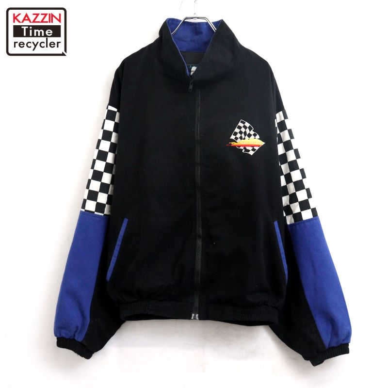 P10倍 【中古】80s USA製 ヴィンテージ レーシングジャケット 古着  メンズ 書きあらわすXL大いさ 黒いこと