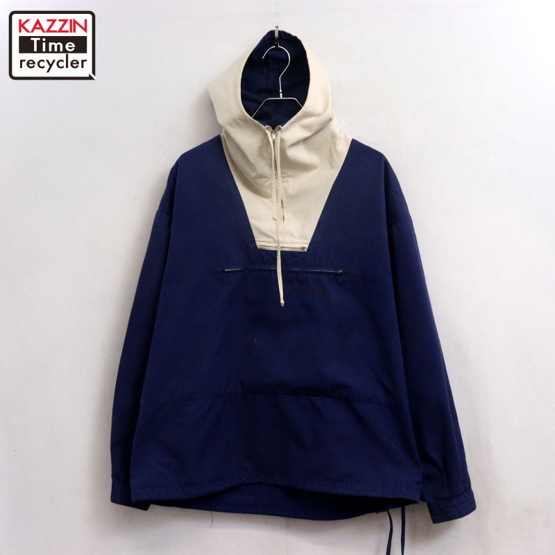 P10倍 【中古】90s ヴィンテージ ジェイ労働者の一団 J.CREW 無地 巨大な生物引き舟 ツートン パーカ 上衣 古着  メンズ 書きあらわすS大きさ ホワイト・ネイビー