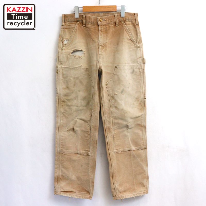 P10倍 【中古】00s USA製 鉄道車両ハート型 Carhartt 家鴨 ダブルニー ペインターパンツ 古着  メンズ M大きさ好いかげんに 赤銅色
