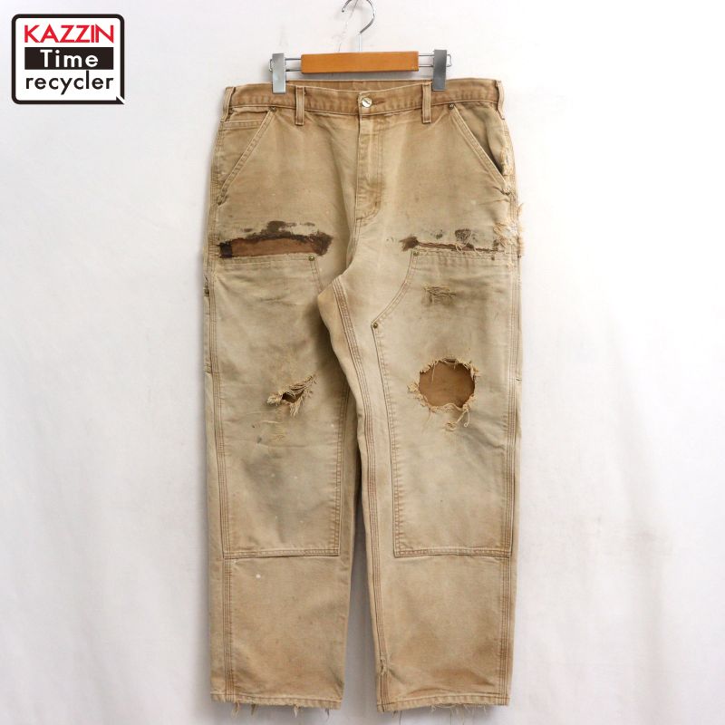 P10倍 【中古】00s 鉄道車両ハート形 Carhartt ダブルニー 間鴨 ペインターパンツ 古着  メンズ 書きあらわす34×30大きさ 赤銅色