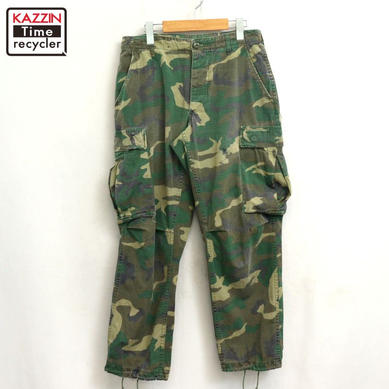 P10倍 【中古】60s USA製 ヴィンテージ U.S.ARMY  ブラウンリーフカモ ジャングルファティーグ 下唇立ちふさがる ミリタリーズボン下 古着  メンズ S大きさ好いかげんに 赤銅色・緑であること