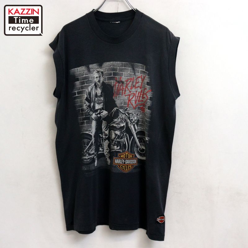 【中古】90s ヴィンテージ ハーレーダビッドソン HARLEY DAVIDSON ジェームスディーン 貯蔵タンクいの一番 古着  メンズ L大いさ好いかげんに 黒いこと