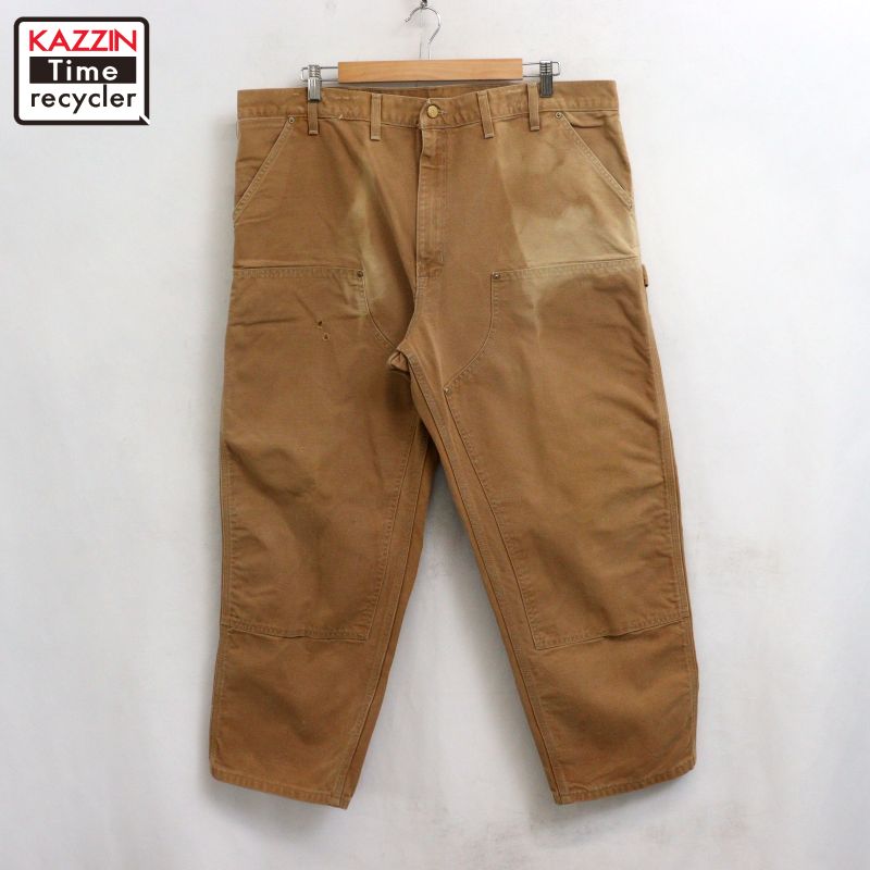 【中古】90s USA製 ヴィンテージ 鉄道車両ハート型 Carhartt 家鴨 ダブルニー BRN ペインターパンツ 古着  メンズ 書きあらわす44×30大きさ 赤銅色