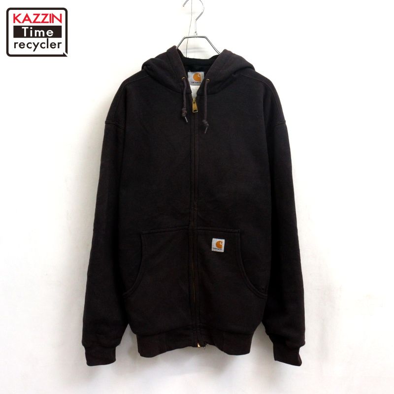 【中古】00s 鉄道車両ハート型 Carhartt 裏地メッシュ 汗水 パーカー 古着  メンズ XL大きさ好いかげんに ビッグ大きさ 大層らしい大きさ 黒いこと