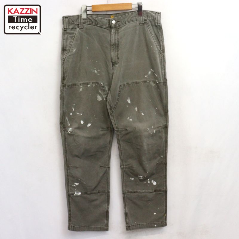 【中古】00s 鉄道車両ハート型 Carhartt 家鴨 ダブルニー 細工物ズボン下 古着  メンズ 書きあらわす36×32大きさ 薄墨色