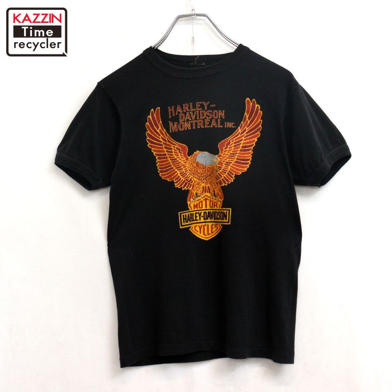 【中古】80s ヴィンテージ ハーレーダビッドソン HARLEY DAVIDSON 鷲 両面刷り上げる 半袖Ｔシャツ 古着  メンズ XS~S大きさ好いかげんに 黒いこと