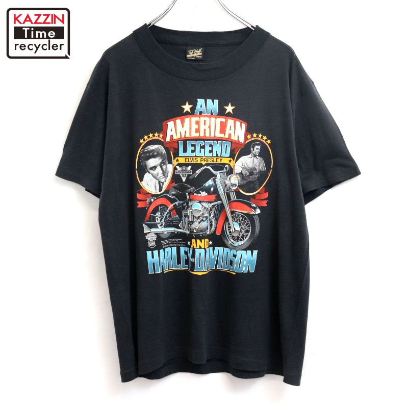 【中古】80s USA製 ヴィンテージ ハーレーダビッドソン HARLEY DAVIDSON プレスリー Elvis Presley 半袖Ｔシャツ 古着  メンズ 書きあらわすXL大きさ 黒いこと
