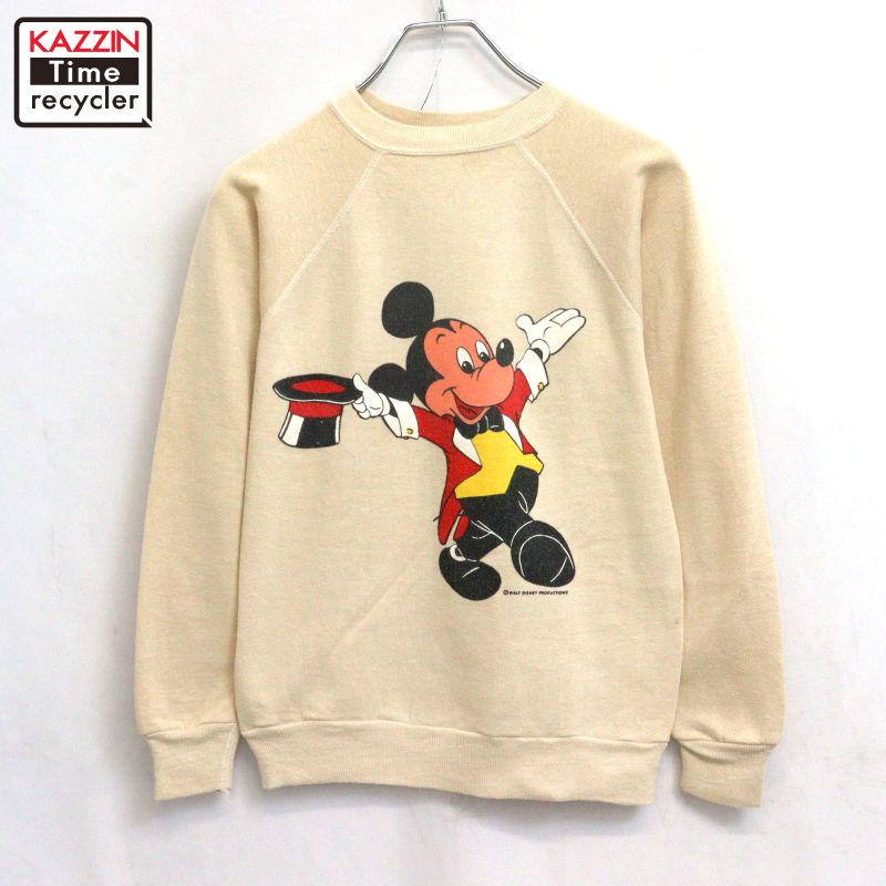 【中古】70s USA製 ヴィンテージ ミッキーマウス Mickey Mouse 汗水 調教師 古着  メンズ ~XS大きさ好いかげんに ベージュ