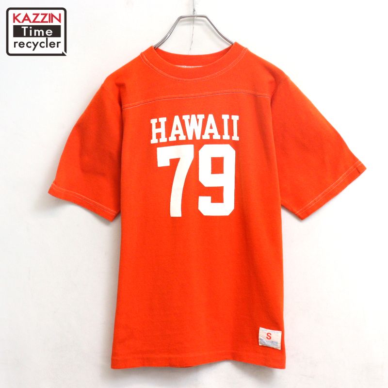 【中古】70s USA製 ヴィンテージ はやりっ児 Champion 赤ちょうちん引き舟 ナンバリング 蹴球Ｔシャツ 古着  メンズ 書きあらわすS大きさ オレンジ色
