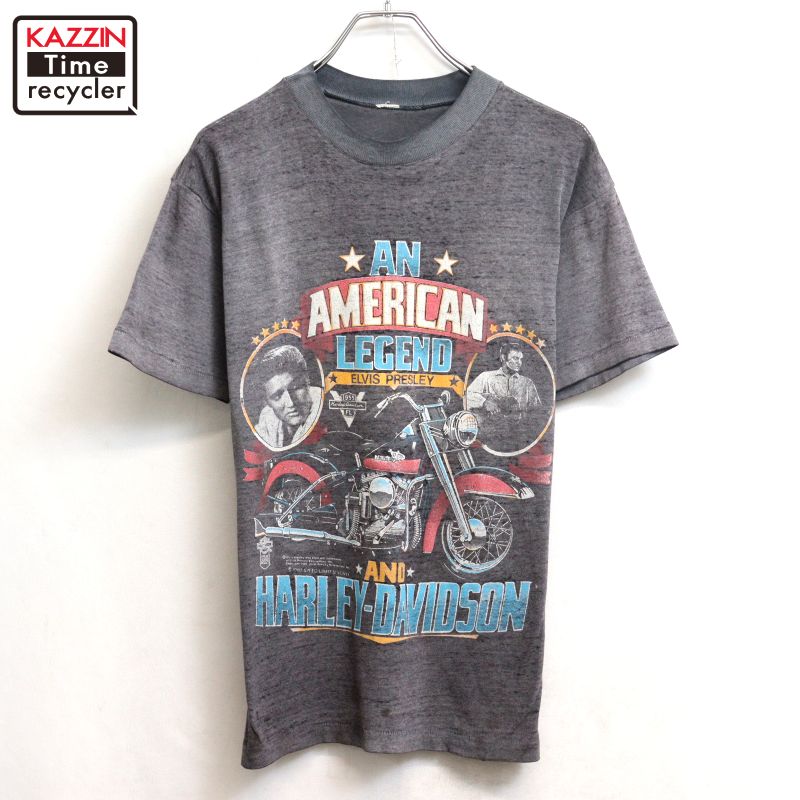 【中古】80s ヴィンテージ ハーレーダビッドソン HARLEY DAVIDSON プレスリー Elvis Presley 半袖Ｔシャツ 古着  メンズ S大きさ好いかげんに 黒いこと