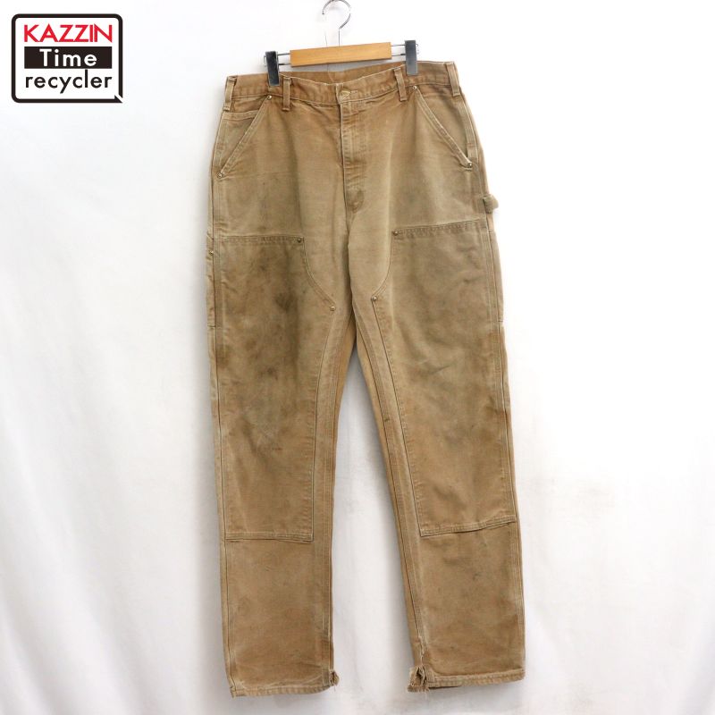 【中古】00s USA製 鉄道車両ハート型 Carhartt ダブルニー 家鴨 ペインターパンツ 古着  メンズ 書きあらわす34×34大きさ 赤銅色