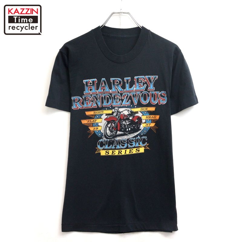 【中古】80s ヴィンテージ ハーレーダビッドソン HARLEY DAVIDSON Harley Rendezvous 半袖Ｔシャツ 古着  メンズ XS~S大いさ好いかげんに 黒いこと