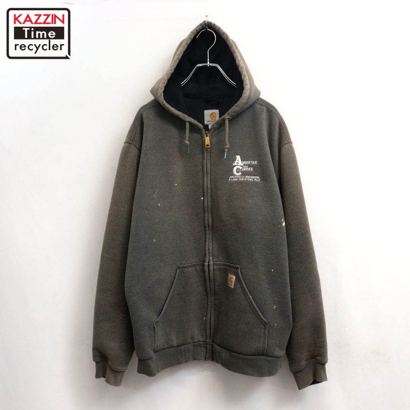 【中古】00s 鉄道車両ハート型 Carhartt ジップアップ 裏地メッシュ 汗水 パーカー 古着  メンズ 書きあらわすL大きさ 黒いこと