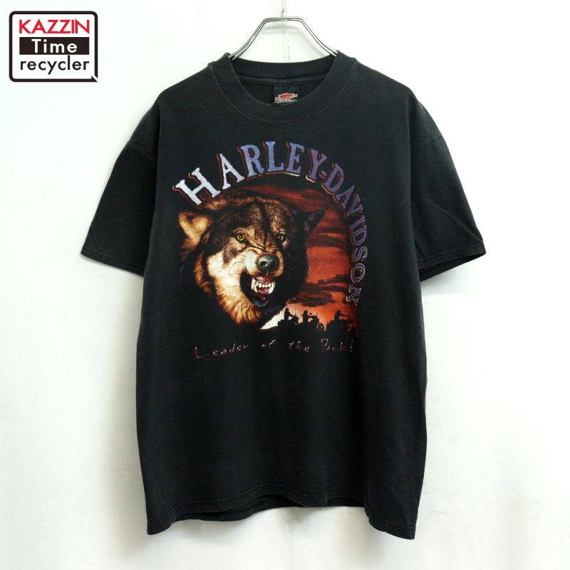 【中古】90s USA製 ヴィンテージ ハーレーダビッドソン HARLEY DAVIDSON 狼 半袖Ｔシャツ 古着  メンズ 書きあらわすL大きさ 黒いこと