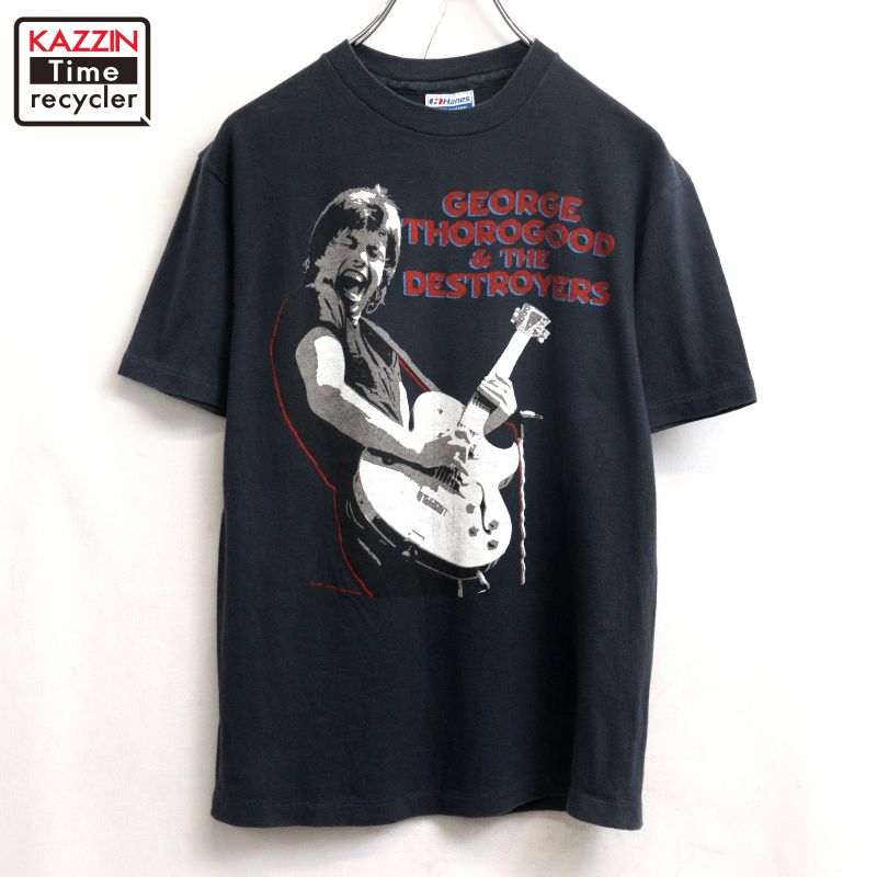 【中古】80s USA製 ヴィンテージ GEORGE THOROGOOD\u0026THE DESTROYERS Hanes ダンス楽隊Ｔシャツ 古着  メンズ 書きあらわすM大きさ 黒いこと