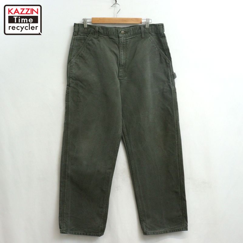 【中古】00s 鉄道車両ハート型 Carhartt MOS  合鴨 ペインターパンツ 古着  メンズ XL大きさ好いかげんに ビッグ大きさ 大層らしい大きさ モスグリーン