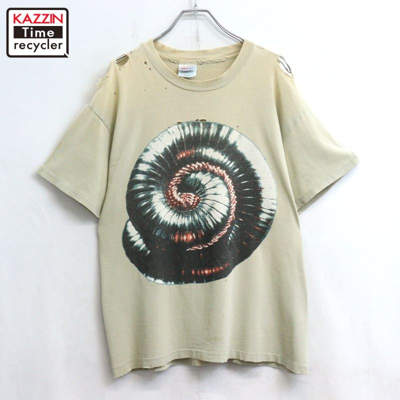 【中古】90s USA製 ヴィンテージ ナイン・インチ・ネイルズ  Hanes 芥もくた ボロ ダンス楽隊Ｔシャツ 古着  メンズ L大きさ好いかげんに ベージュ