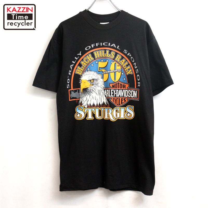 【中古】80s USA製 ヴィンテージ ハーレーダビッドソン HARLEY DAVIDSON Hanes 鷲 半袖Ｔシャツ 古着  メンズ 書きあらわすL大いさ 黒いこと