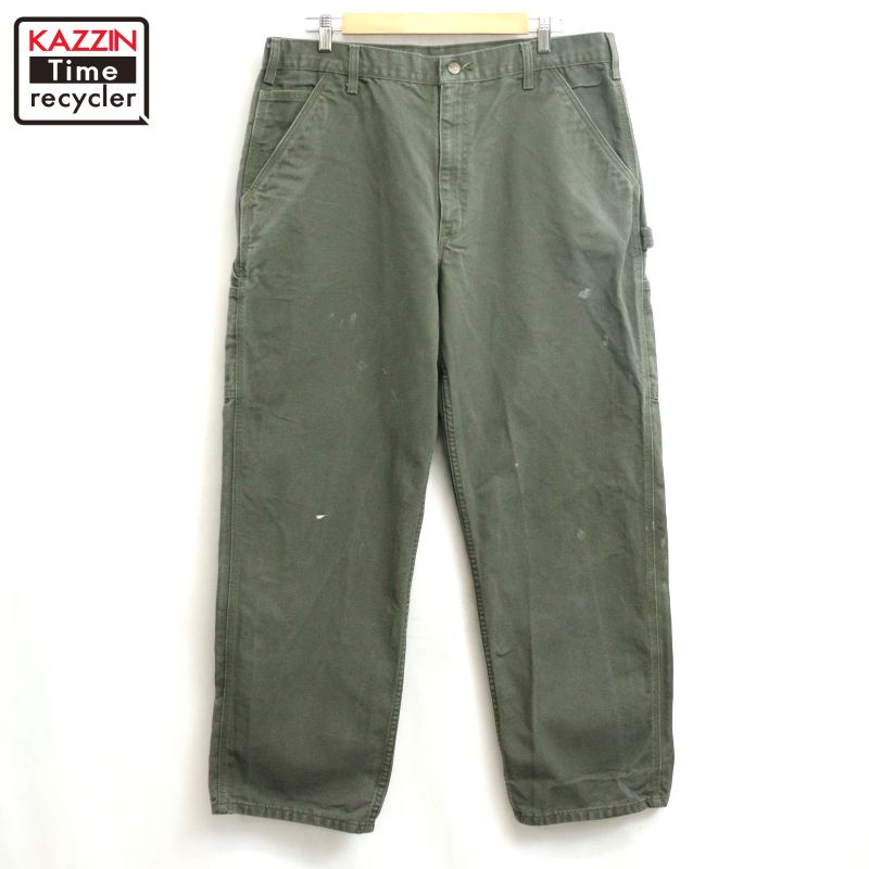 【中古】00s 鉄道車両ハート型 Carhartt MOS 合鴨 ペインターパンツ 古着  メンズ XL大きさ好いかげんに ビッグ大きさ 大層らしい大きさ モスグリーン